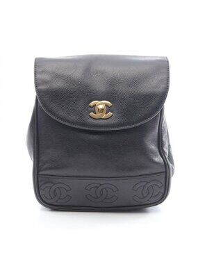 Chanel Rucksack Sac Backpack Triple Chain Black Calf
